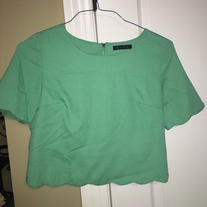 Bright Green/Teal Scalloped Crop Top